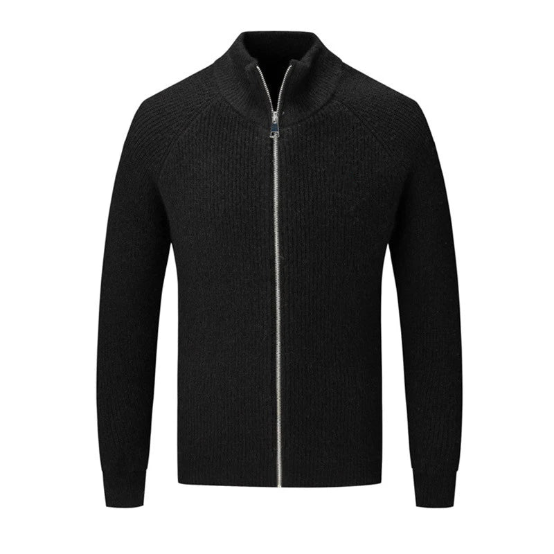Men's Cashmere Knit Cardigan Half High Collar Zip-up Coat