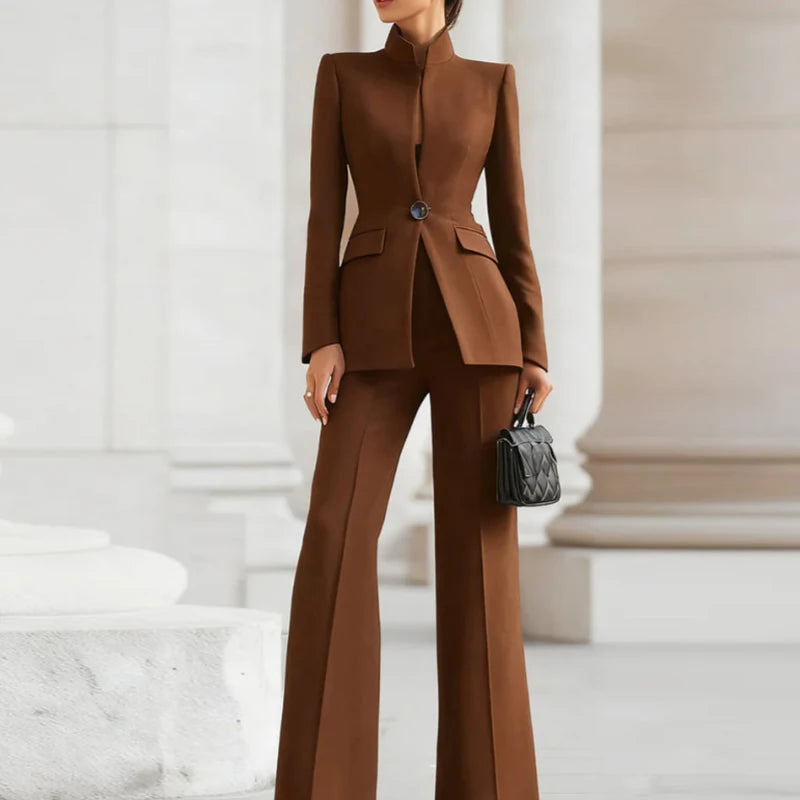 Elegant Long Sleeved Blazer+Pants Suit
