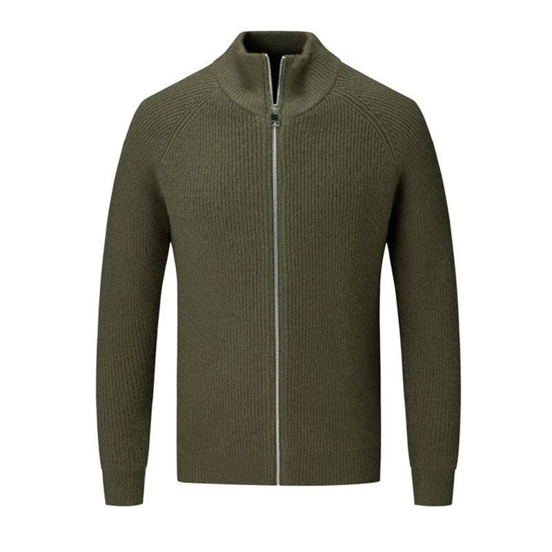 Men's Cashmere Knit Cardigan Half High Collar Zip-up Coat