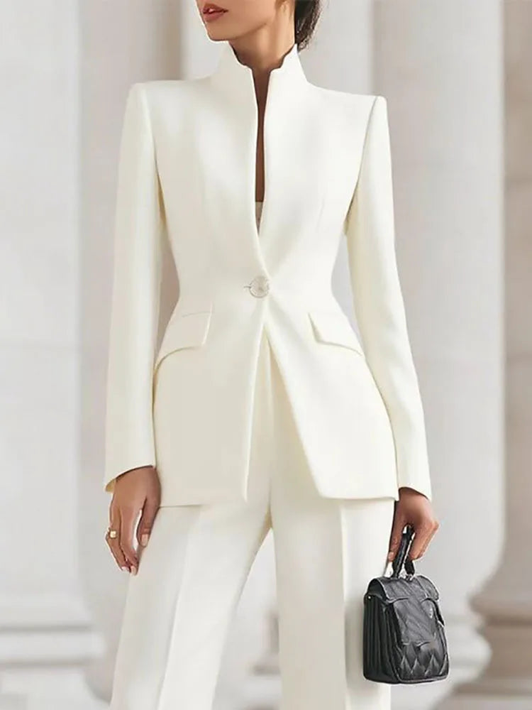Elegant Long Sleeved Blazer+Pants Suit
