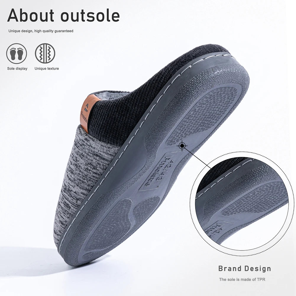 Winter Warm Men's Home Knitted Splicing Slippers