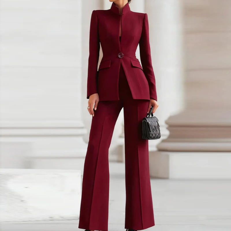 Elegant Long Sleeved Blazer+Pants Suit