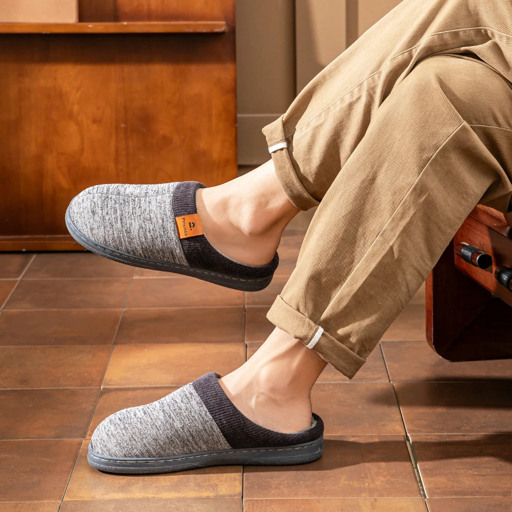 Winter Warm Men's Home Knitted Splicing Slippers