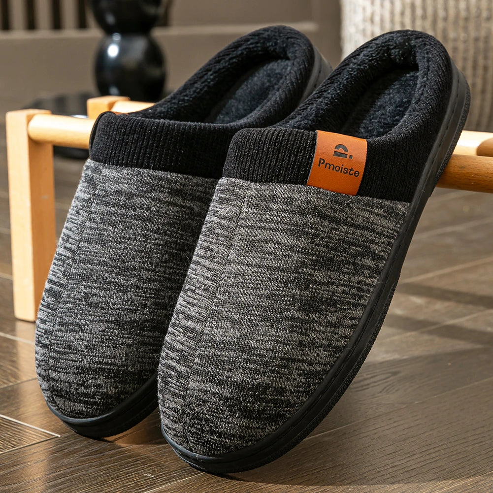 Winter Warm Men's Home Knitted Splicing Slippers