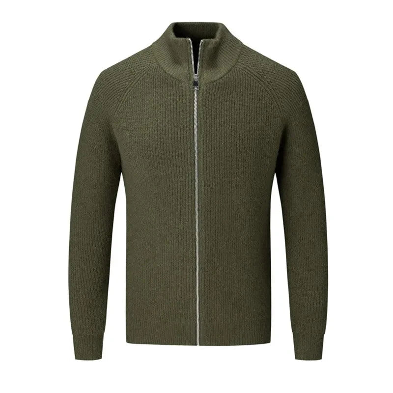 Men's Cashmere Knit Cardigan Half High Collar Zip-up Coat