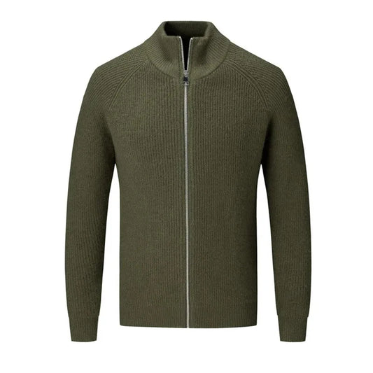 Men's Cashmere Knit Cardigan Half High Collar Zip-up Coat