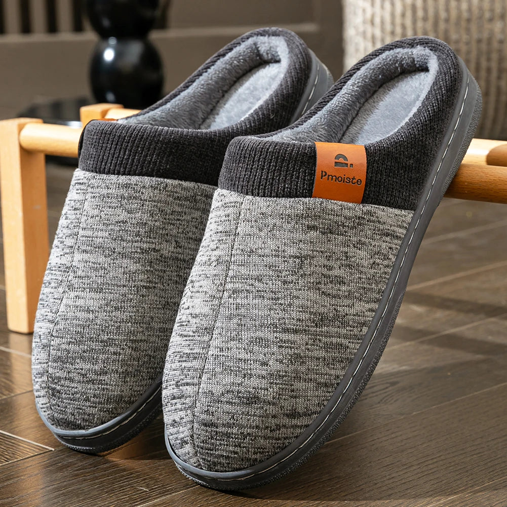 Winter Warm Men's Home Knitted Splicing Slippers