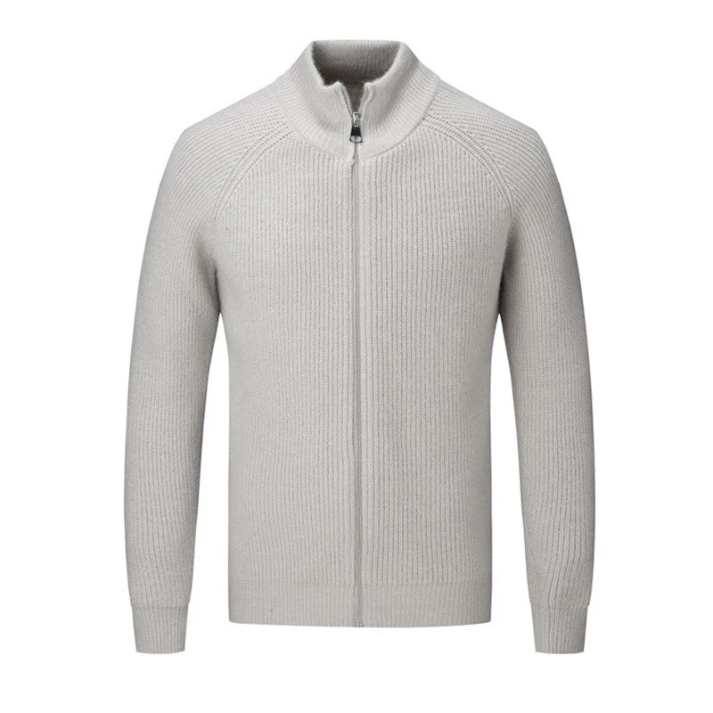 Men's Cashmere Knit Cardigan Half High Collar Zip-up Coat