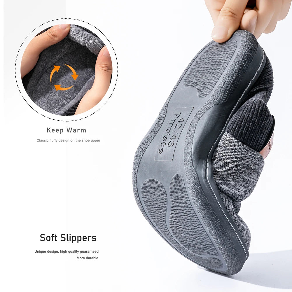 Winter Warm Men's Home Knitted Splicing Slippers