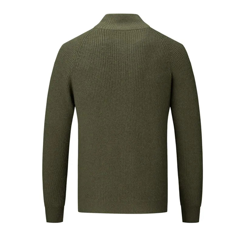 Men's Cashmere Knit Cardigan Half High Collar Zip-up Coat
