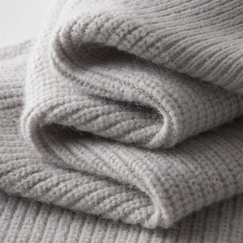 Men's Cashmere Knit Cardigan Half High Collar Zip-up Coat