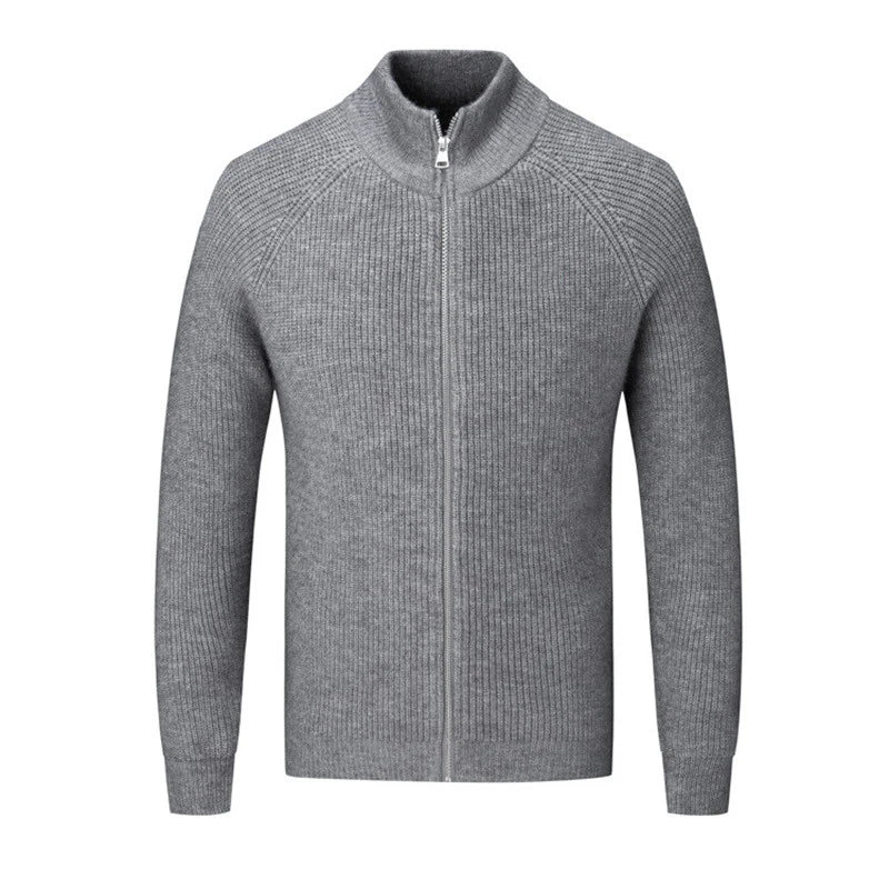 Men's Cashmere Knit Cardigan Half High Collar Zip-up Coat